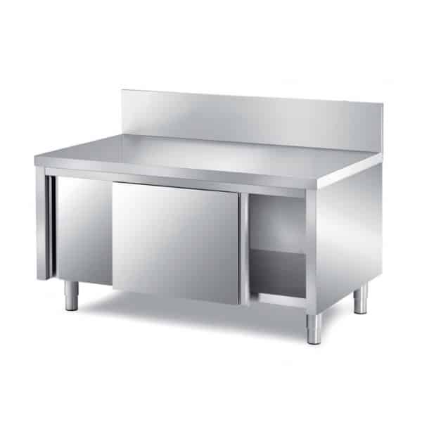Meuble porte coulissante dessus polyéthylène, inox ferritique, adossé, prof 700 mm