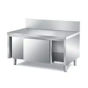 Meuble porte coulissante dessus polyéthylène, inox AISI 304, adossé, prof 600 mm