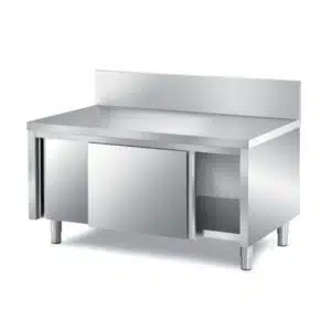 Meuble porte coulissante dessus polyéthylène, inox ferritique, central, prof 700 mm