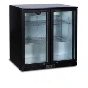 Desserte réfrigérée arrière de bar, 2 portes battantes vitrées, Skin plate noir