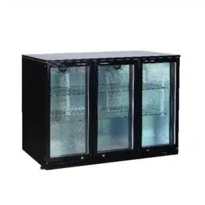 Desserte réfrigérée arrière de bar, 3 portes battantes vitrées, Skin plate noir