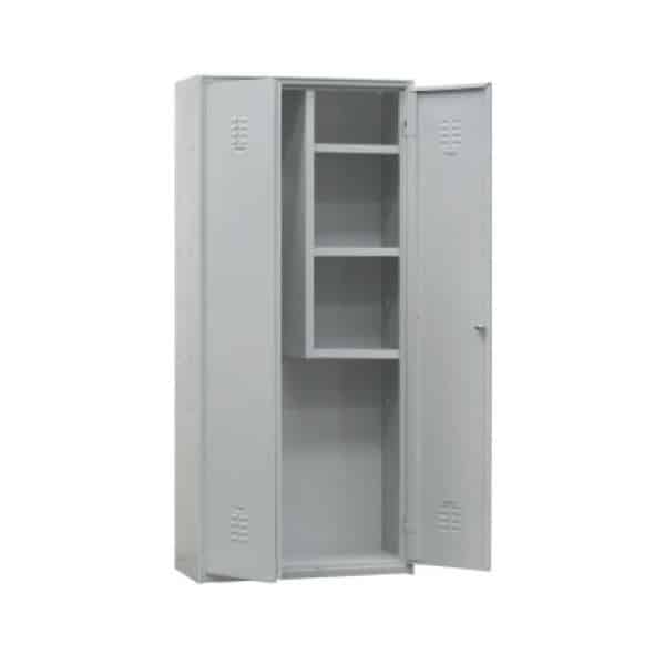 Armoire balais avec 3 étagères, couleur gris