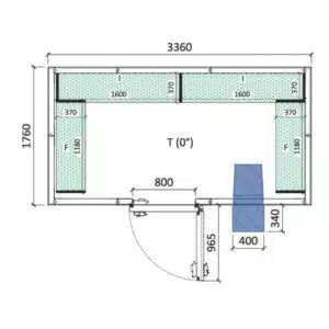 Chambre froide positive L 3360 X P 1760 mm avec rayonnage et monobloc