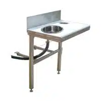 Tablette de travail avec TVO et bac de rinçage, en inox AISI 304