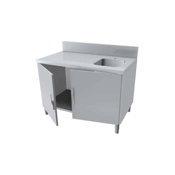 Meubles plonge pour service traditionnel arrière, dessus en inox AISI 304, 2 portes battantes, profondeur 700