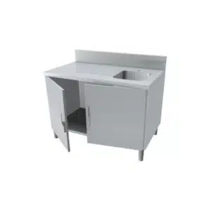 Meubles plonge pour service traditionnel arrière, dessus en inox AISI 304, 3 portes battantes, profondeur 800