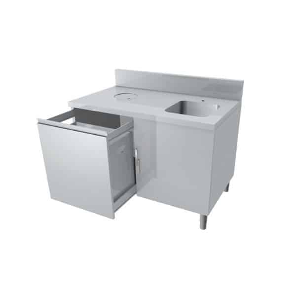 Meuble combiné lave-main/poubelle, 1 porte battante avec loqueteau, façade basculante, profondeur 800