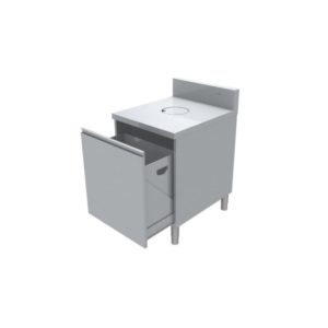 Meuble poubelle avec TVO, 1 porte, tiroir coulissant, profondeur 700