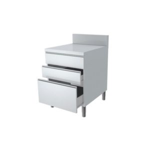 Meuble avec 3 tiroirs, dessus en inox, profondeur 700