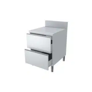 Meuble avec 2 tiroirs, dessus en inox, profondeur 800