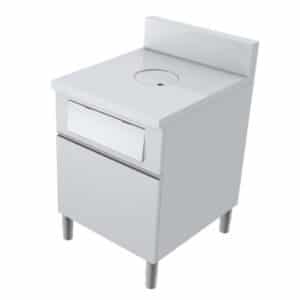Meuble poubelle avec TVO, 1 porte, tiroir coulissant + volet basculant, hauteur 850 mm