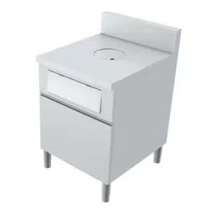 Meuble poubelle avec TVO, 1 porte, tiroir coulissant + volet basculant, hauteur 850 mm