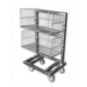 Chariot support pour panier à barquette, construction en inox