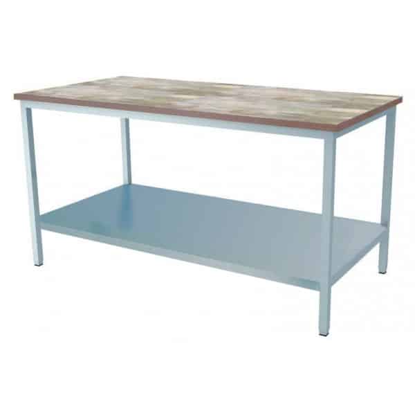 Table inox dessus hêtre roulante centrale, Longueur 2000 mm