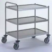 Chariot de service acier inoxydable avec 1 arceau 3 plateaux 800 x 530 mm