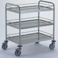 Chariot de service acier inoxydable avec 2 arceaux 3 plateaux 800 x 530 mm avec galerie