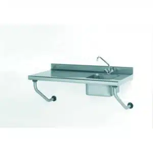 Table du chef suspendue TS 15N, avec robinet, largeur 700 mm, bac à droite, L 400 x P 400 x H 250 mm