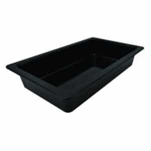 Plat noir format gastro en mélamine, bords larges sur pieds silicone, GN1/1