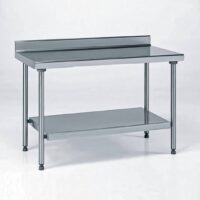 Table inox TS 15N démontable sur piétement à dosseret + étagère pieds ronds largeur 800 mm