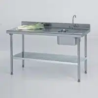 Table du chef TS 15N soudée avec robinet à dosseret + étagère largeur 700 mm bac à droite L 400 x P 400 x H 250 mm