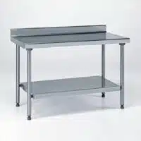 Table inox TS 15N démontable sur piétement à dosseret + étagère pieds ronds largeur 600 mm