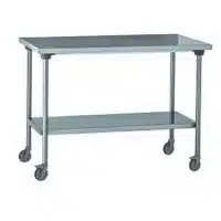 Table inox TS 15N démontable sur roues centrale + étagère pieds ronds largeur 700 mm
