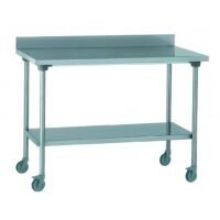 Table inox TS 15N démontable sur roues à dosseret + étagère pieds ronds largeur 700 mm