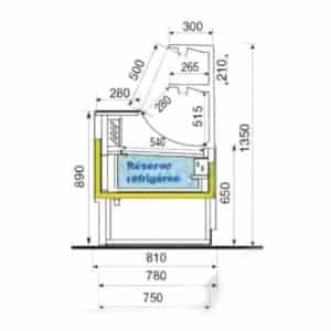 Vitrine comptoir gamme sasha 1 étagère surface expo 0.77 m2
