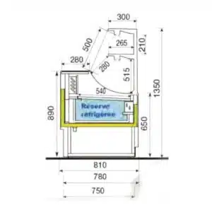 Vitrine comptoir gamme sasha 1 étagère surface expo 0.77 m2