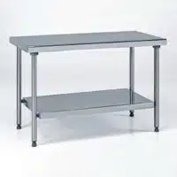 Table inox TS 15N démontable sur mesure centrale + étagère pieds ronds largeur 700 mm