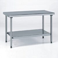Table inox TS 15N démontable centrale + étagère sur mesure pieds ronds largeur 600 mm