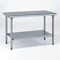 Table inox TS 15N démontable sur mesure centrale + étagère pieds ronds largeur 800 mm