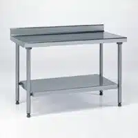 Table inox TS 15N démontable sur mesure à dosseret + étagère pieds ronds largeur 800 mm