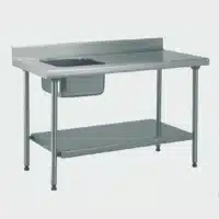 Table du chef TS 15N soudée sans robinet à dosseret + étagère bac au centre L 700 x l 700 mm