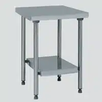 Table inox TS 15N démontable sur piétement centrale + étagère pieds ronds largeur 600 mm