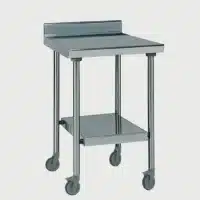 Table inox TS 15N démontable sur roues à dosseret + étagère pieds ronds largeur 600 mm