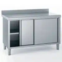 Meuble inox avec dosseret porte coulissante largeur 700 mm caisse 560 mm