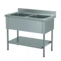 Plonge démontable avec étagère adossée 2 bacs L 1200 x l 600 x H 900 mm