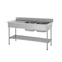 Plonge démontable avec étagère adossée 2 bacs à droite 1 égouttoir à gauche L 1900 x l 700 x H 900 mm