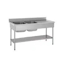 Plonge démontable avec étagère adossée 2 bacs à gauche 1 égouttoir à droite L 1600 x l 700 x H 900 mm