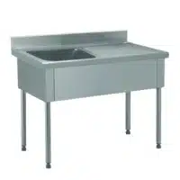 Plonge démontable sans étagère adossée 1 bac à gauche 1 égouttoir à droite L 1400 x l 700 x H 900 mm