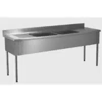 Plonge démontable sans étagère adossée 2 bacs au centre 2 égouttoirs L 2400 x l 700 x H 900 mm