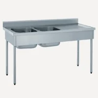 Plonge démontable sans étagère avec dosseret 2 bacs à gauche 1 égouttoir à droite largeur 700 mm