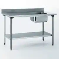 Table du chef sans robinet avec dosseret et étagère bac à droite largeur 700 mm