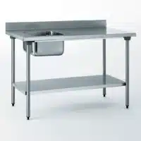 Table du chef sans robinet avec dosseret et étagère bac à gauche largeur 700 mm