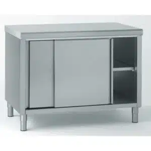 Meuble inox central avec porte coulissante, largeur 600 mm avec caisse profondeur 560 mm