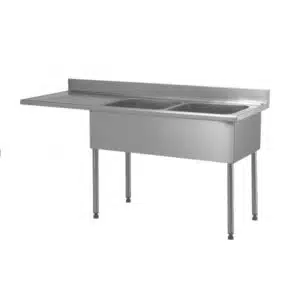 Plonge soudée pour lave-vaisselle encastré, 2 bacs à droite, 1 égouttoir à gauche, L 1800 x l 700 x H 900 mm
