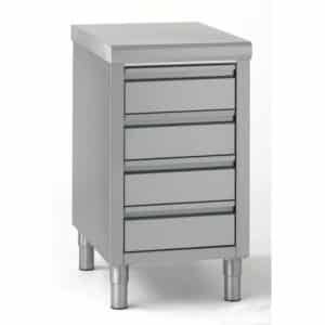 Meuble 4 tiroirs avec bac GN 1/1 100 mm, en inox