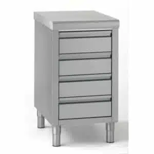Meuble 4 tiroirs avec bac GN 1/1 100 mm, en inox