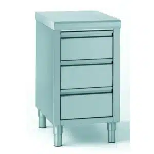 Meuble 3 tiroirs avec bac GN 1/1 150 mm, en inox